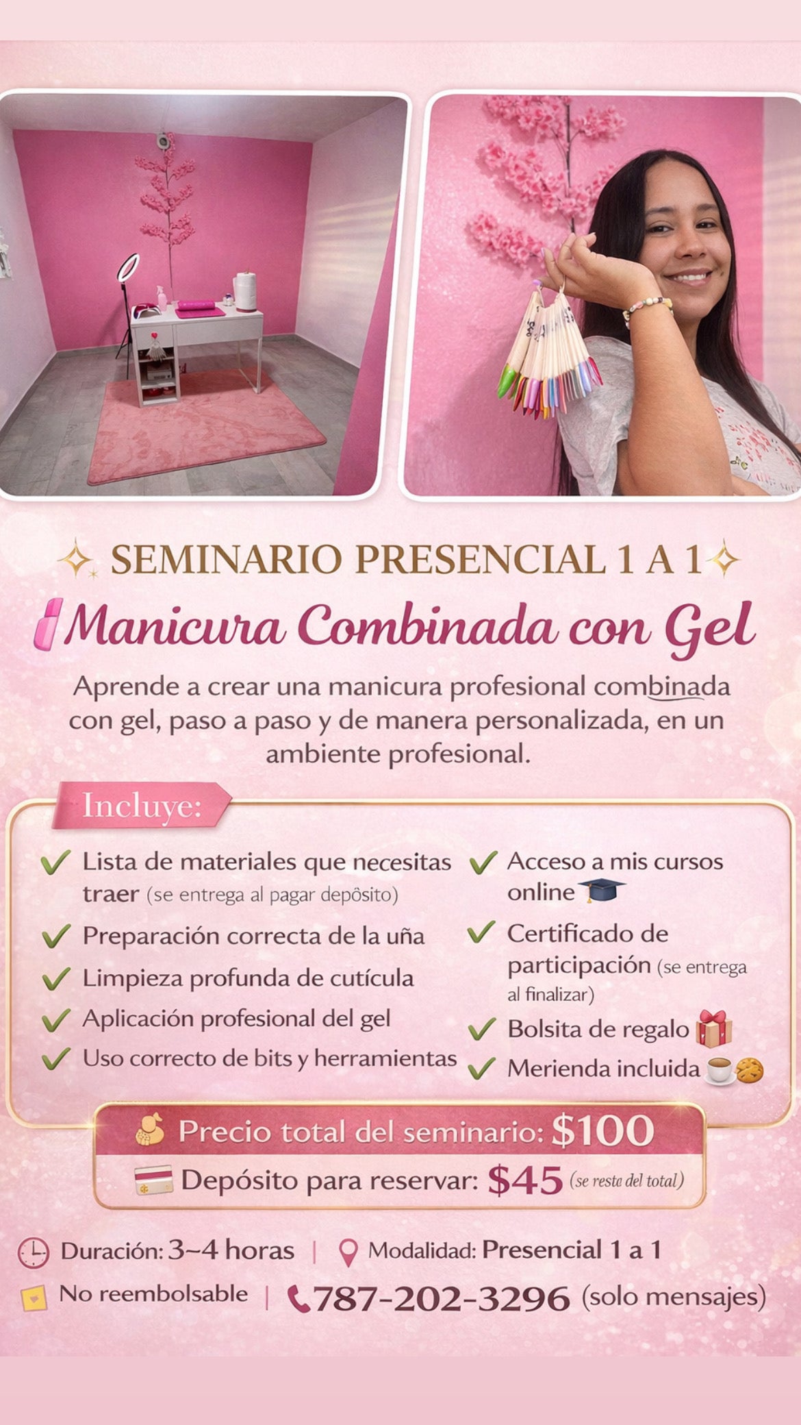 SEMINARIO PRESENCIAL TU SOLO CONMIGO PASO A PASO 🫶🏼🥰Depósito Seminario Presencial – Manicura Combinada con Gel (depósito $45 se le resta al total de $100) el día de la cita debe pagar el restante / UBICACIÓN GUAYNABO PUEBLO
