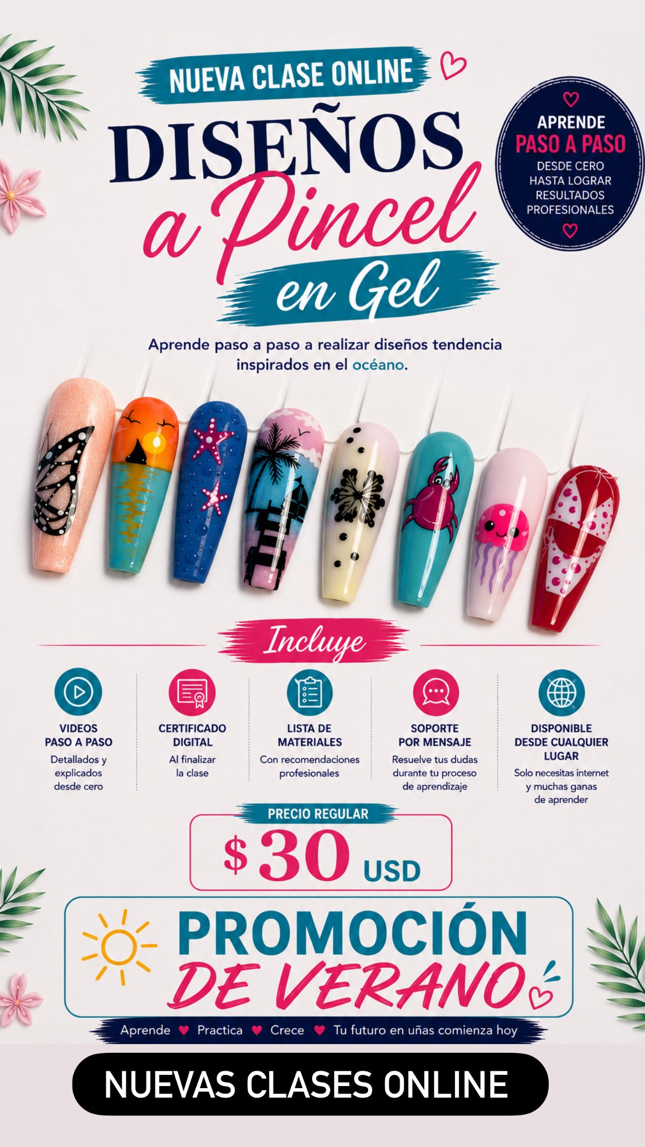 CLASES ONLINE / Técnicas Diseños a pincel en Gel. ⏳
🎓 Certificado digital al completar la clase. Plataforma para ver la clase facebook.