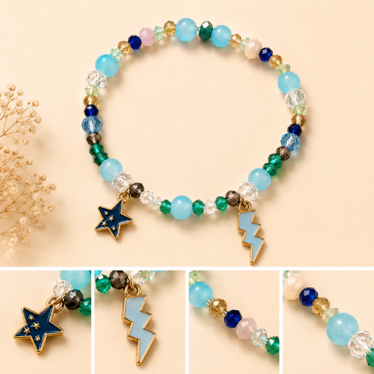 Pulsera Elástica | charms : estrella y rayo