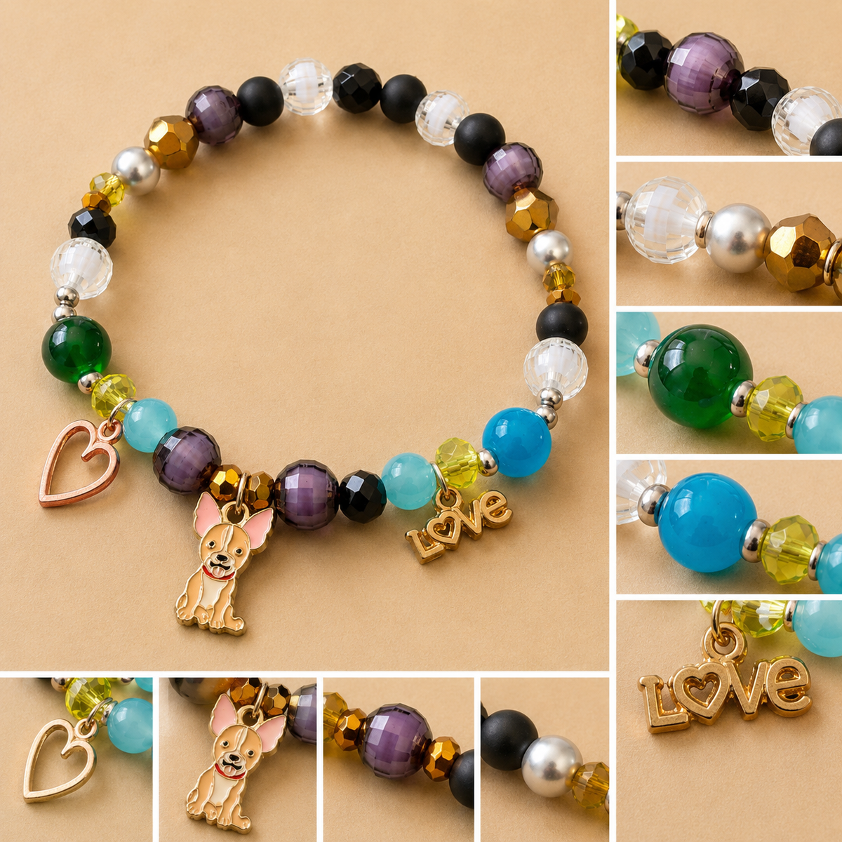 Pulsera Elástica | charms : corazón, perro y Love