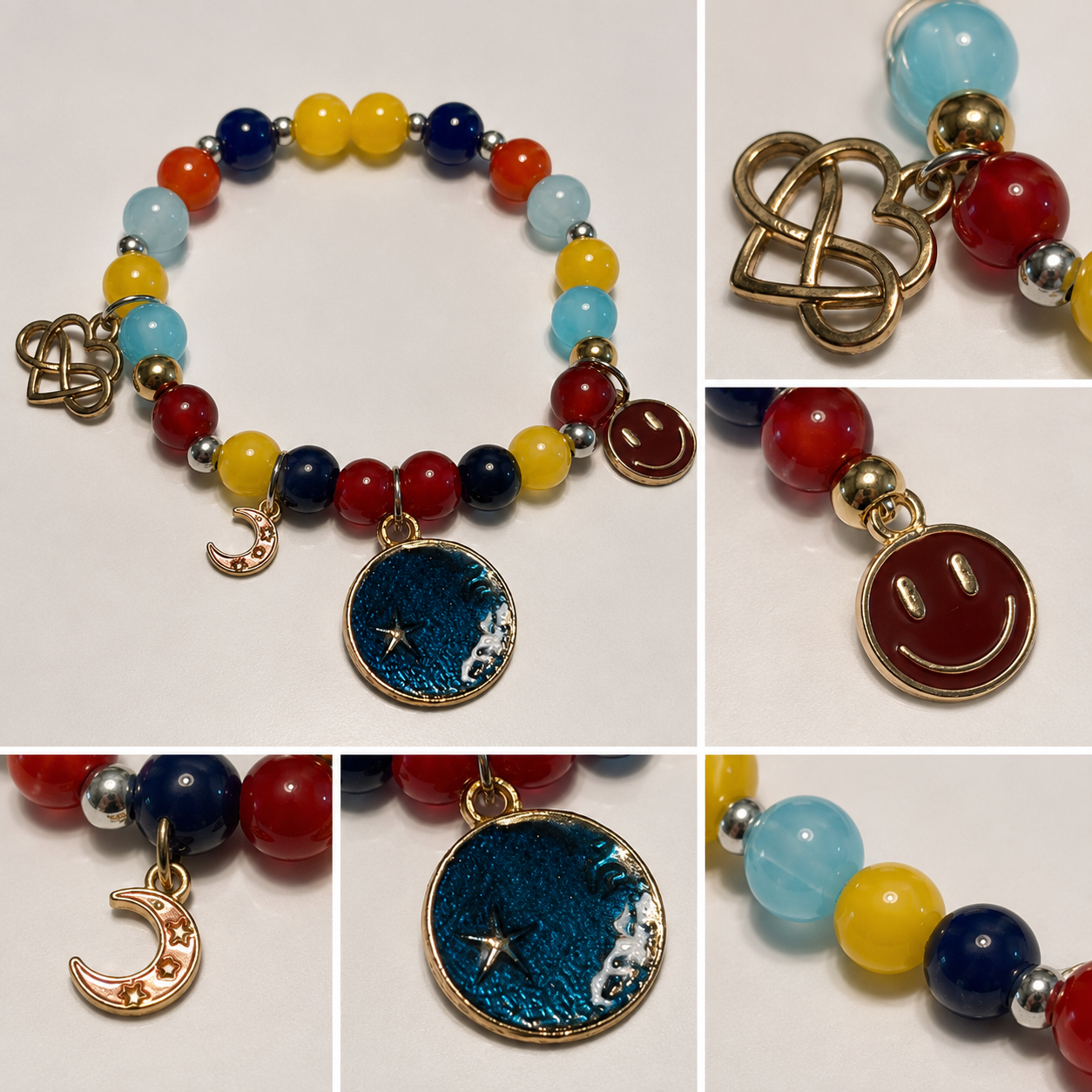 Pulsera Elástica | charms : corazón, luna, Smile