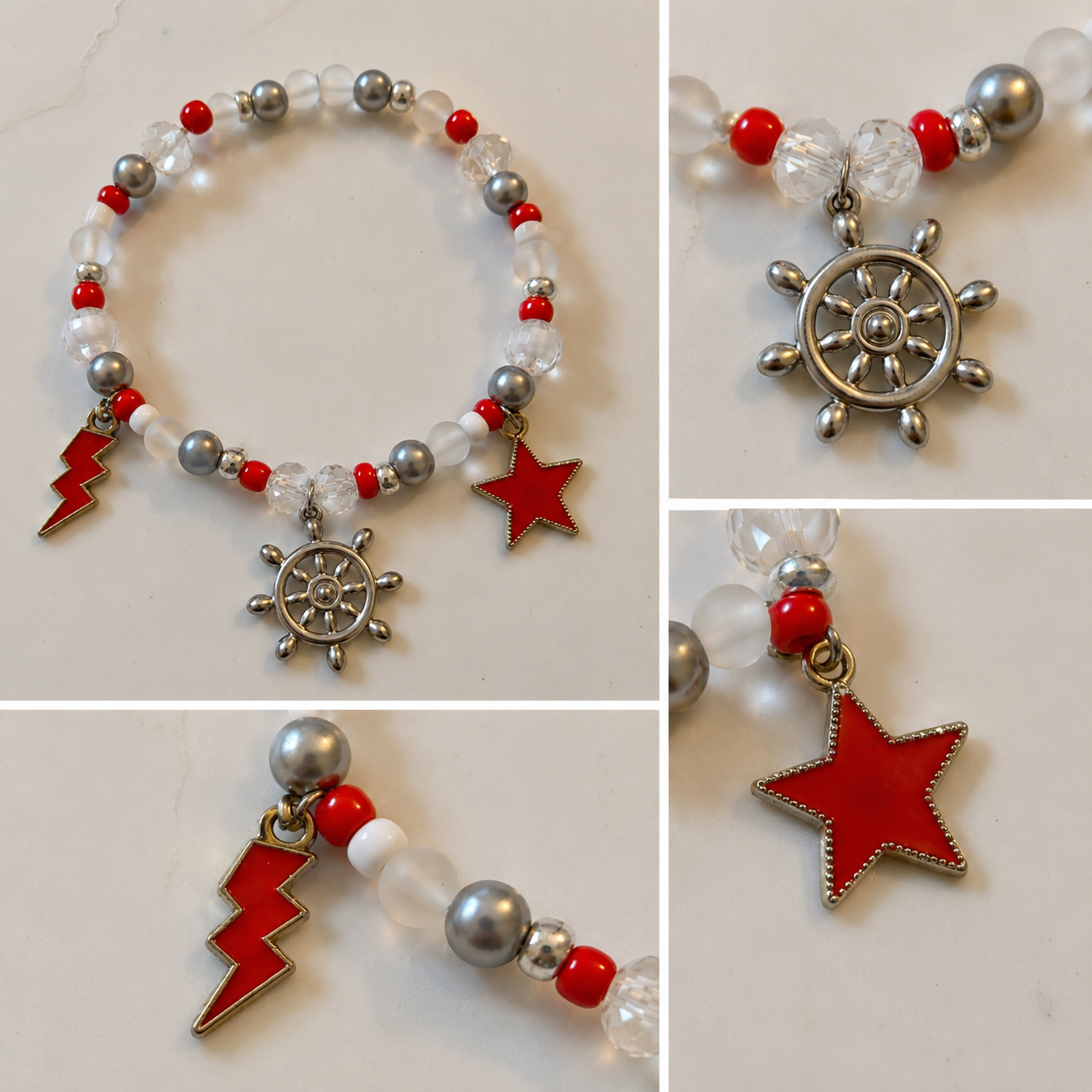 Pulsera Elástica | charms : estrella, rayo y timón