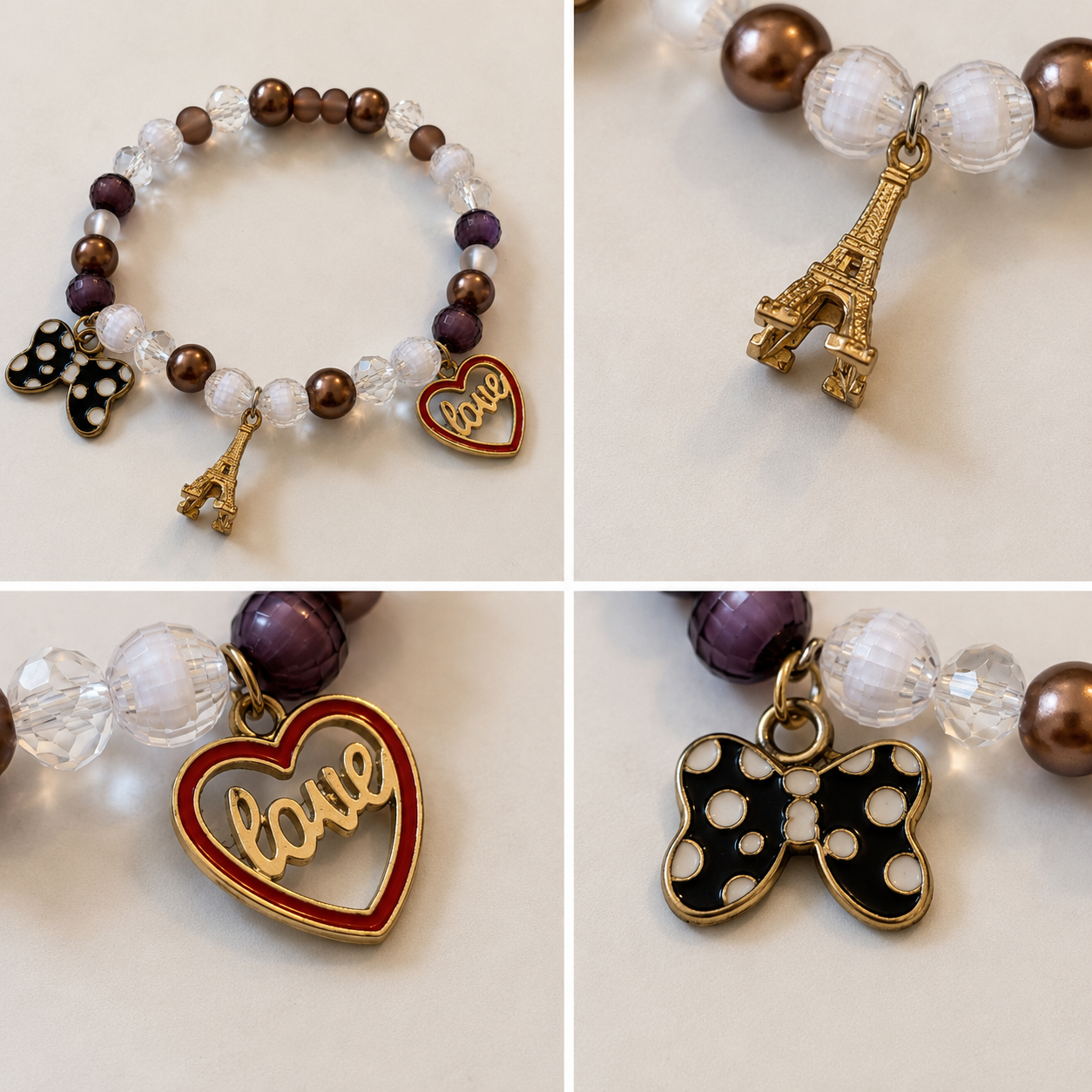 Pulsera Elástica | charms : corazón. Paris y lazo