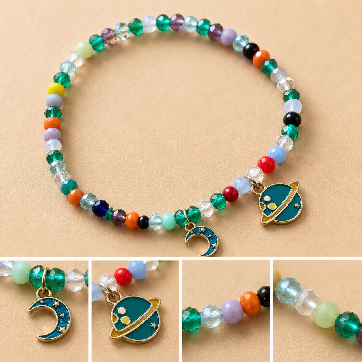 Pulsera Elástica | charms : planeta y luna