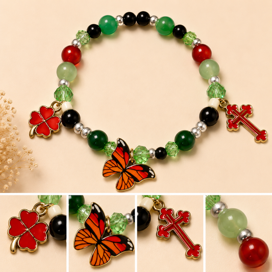Pulsera Elástica | charms : flor, cruz y mariposa