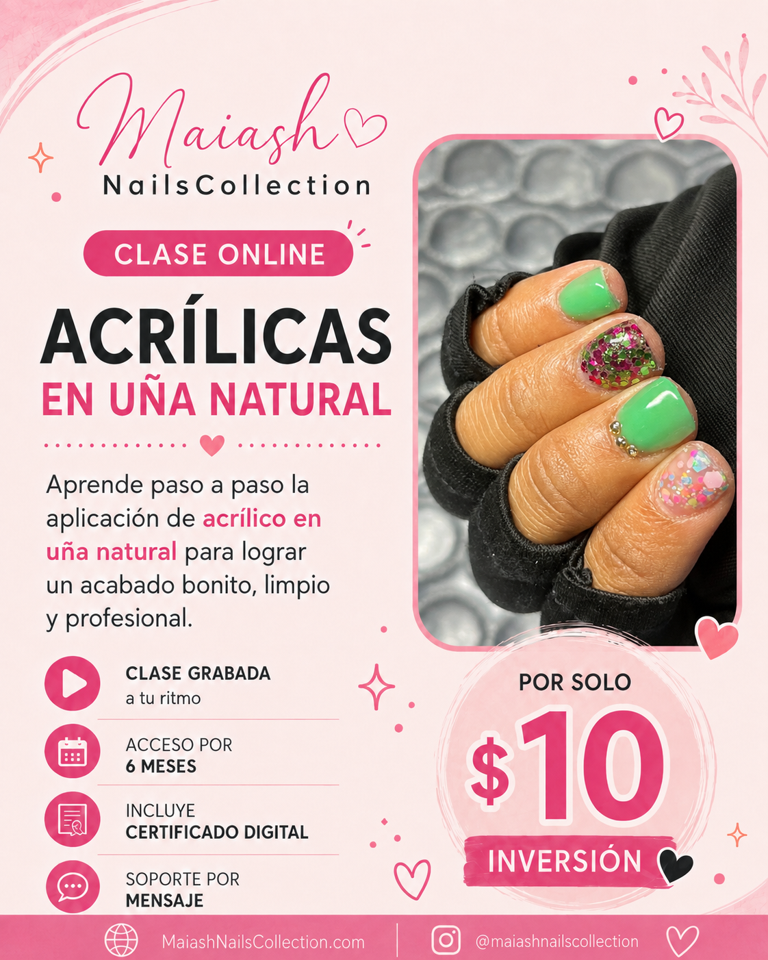 Clase Online Acrílico en Uña Natural  | Acceso 6 Meses | Plataforma para la clase facebook