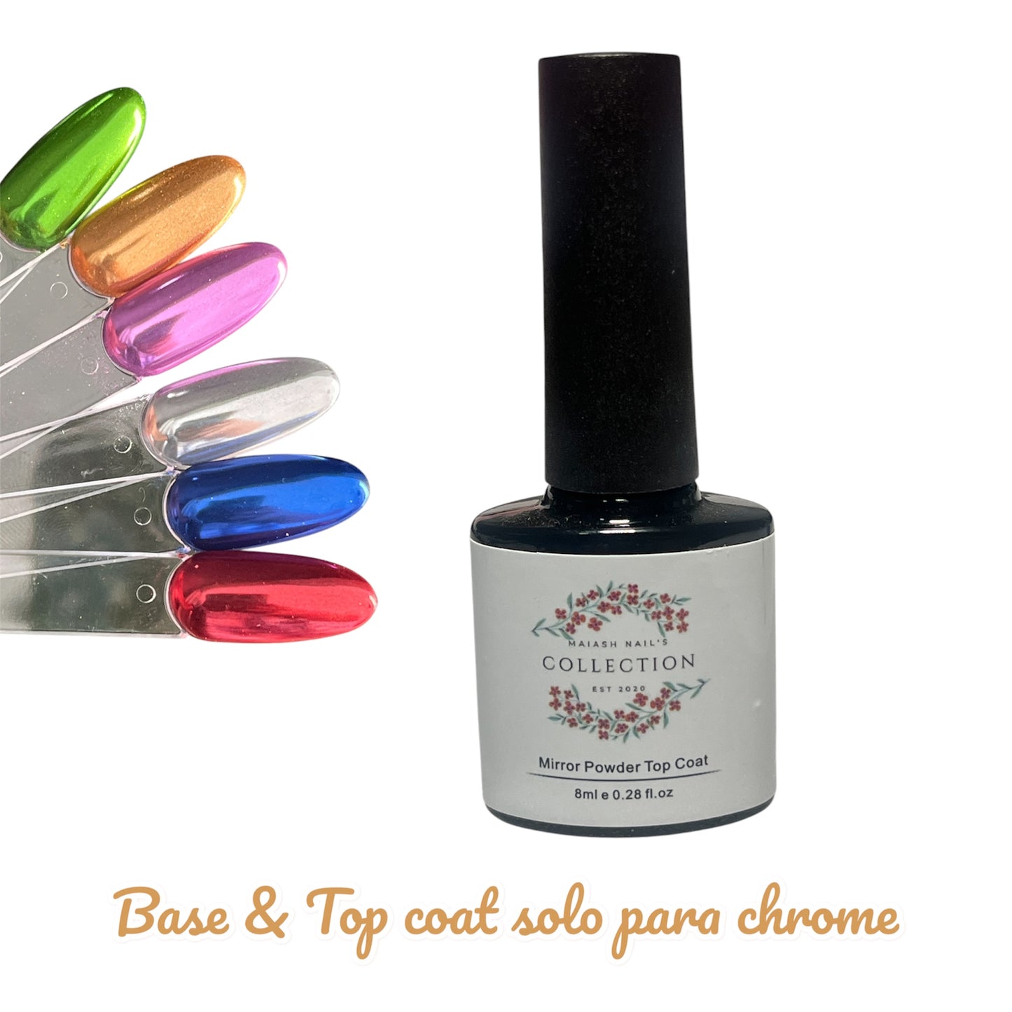 Base / Top coat Mirror Powder (Solo para CHROME )
- Sin olor
- Transparente
- 2 en 1: capa base y top 
- Fuerte adhesión
- Aplicar antes del polvo para espejos para crear efecto y luego de top