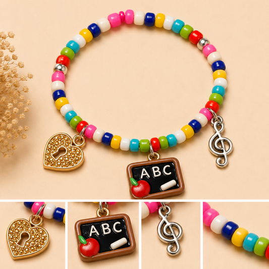 Pulsera Elástica | charms : pizarra, música y corazón
