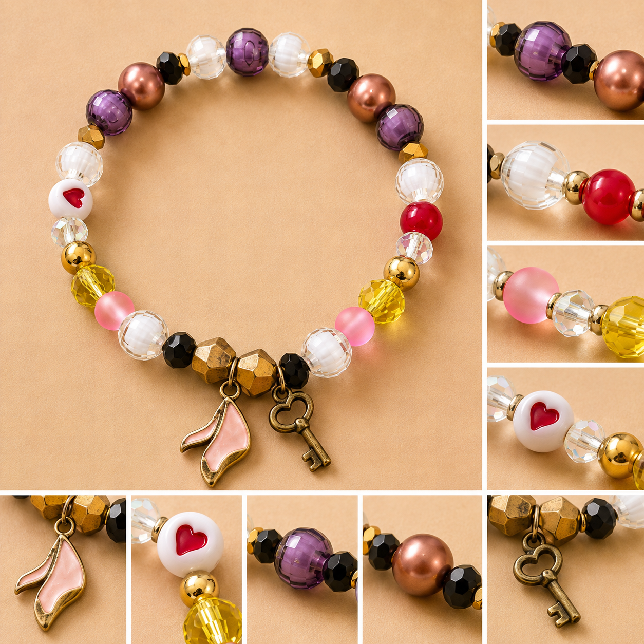 Pulsera Elástica | charms : mariposa y llave