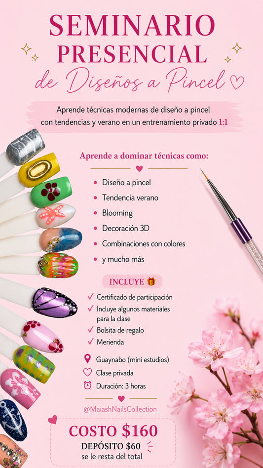 SEMINARIO PRESENCIAL TU SOLO CONMIGO PASO A PASO / Técnicas de Diseños a pincel y más(depósito $60 se le restan al total $160) el día de la cita debe pagar el restante / UBICACIÓN GUAYNABO PUEBLO