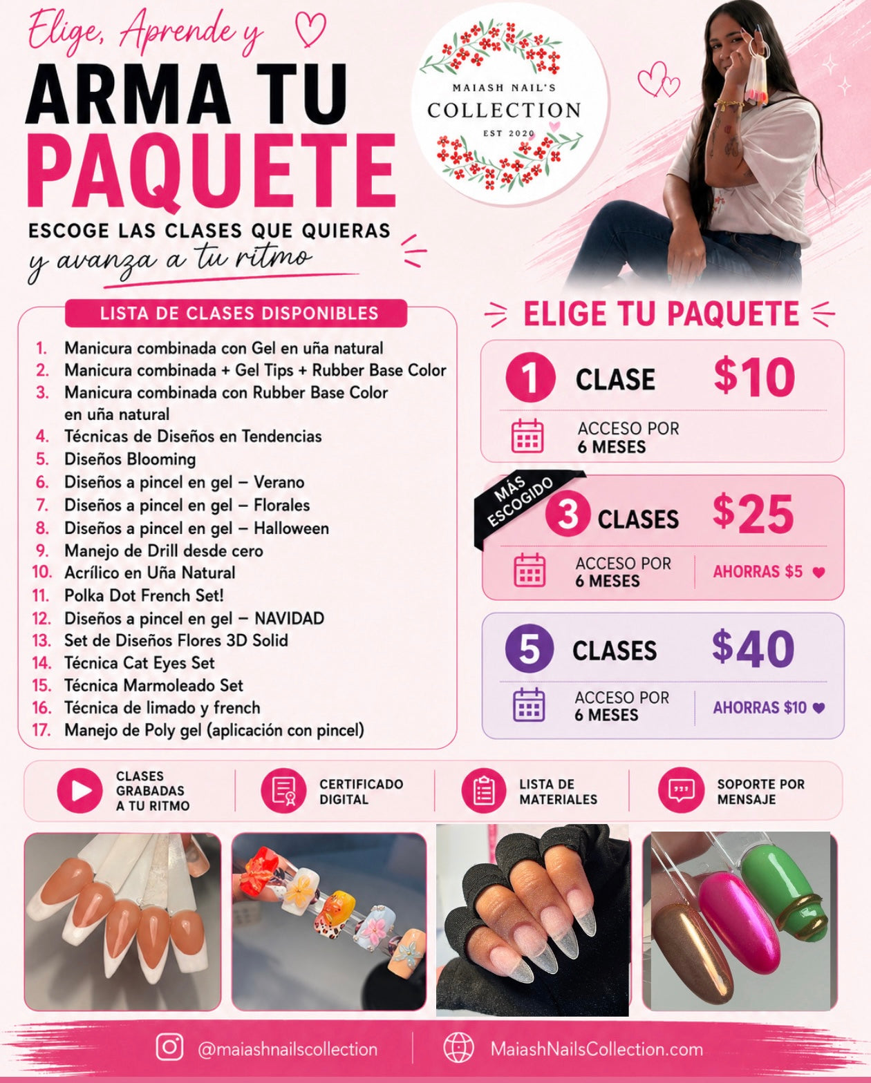 Escoge 3 Clases Online por $25 /    Luego de completar tu compra, envía por mensaje los nombres de las 3 clases que deseas.”