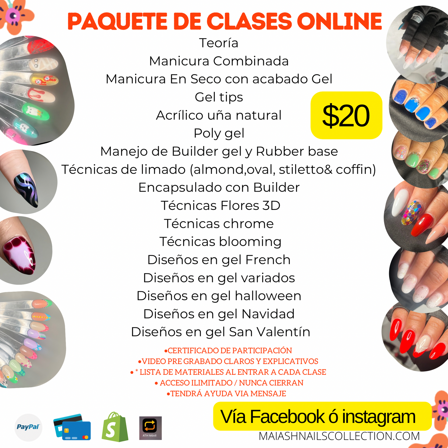 PAQUETE DE CURSO ONLINE , (incluye todas las clases mencionadas en la FOTO son 17 ) 🚨AL REALIZAR TU PAGO ESCRÍBEME POR MENSAJE / plataforma para ver el Curso Instagram y Facebook!