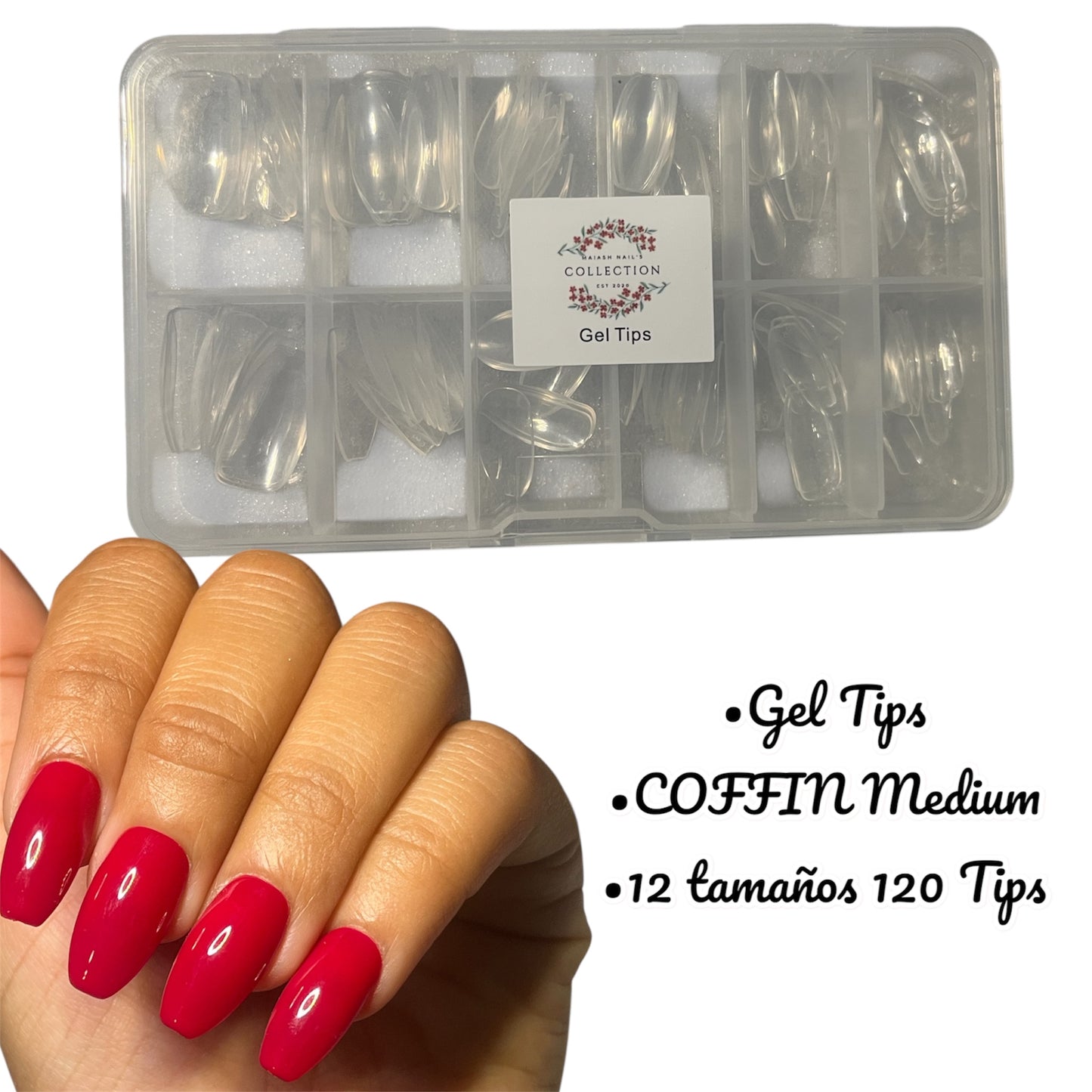 Gel Tips Coffin Medianas.              (12 tamaños diferentes) caja trae  120 Tips