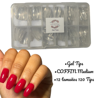 Gel Tips Coffin Medianas.              (12 tamaños diferentes) caja trae  120 Tips