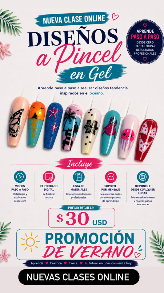 CLASES ONLINE / Técnicas Diseños a pincel en Gel. ⏳ 
🎓 Certificado digital al completar la clase. Plataforma para ver la clase facebook.