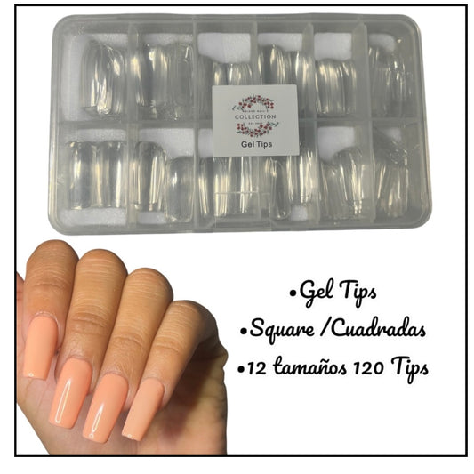 Gel Tips Cuadradas Largas.              (12 tamaños diferentes) caja trae  120 Tips