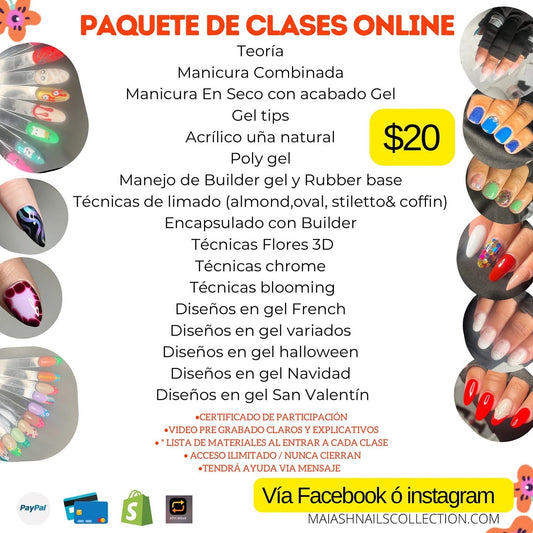 PAQUETE DE CURSO ONLINE , (incluye todas las clases mencionadas en la FOTO son 17 ) 🚨AL REALIZAR TU PAGO ESCRÍBEME POR MENSAJE / plataforma para ver el Curso Instagram y Facebook!