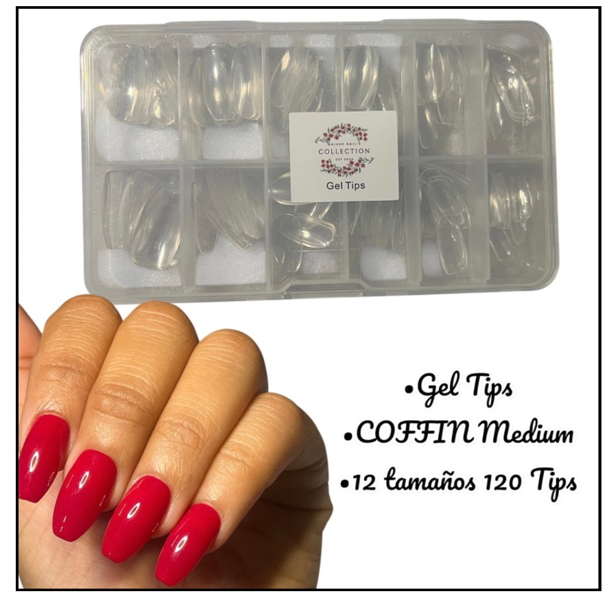 Gel Tips Coffin Medianas.              (12 tamaños diferentes) caja trae  120 Tips