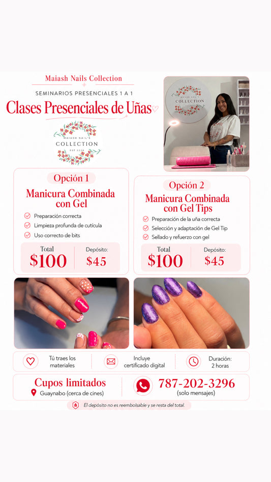 SEMINARIO PRESENCIAL PRIVADO
Manicura combinada con Aplicación Gel ó Gel tips  📍 Guaynabo💰 $100 TRAE TUS MATERIALES 🔒 Depósito $45 (se resta del total) Clase privada 1:1 paso a paso conmigo.