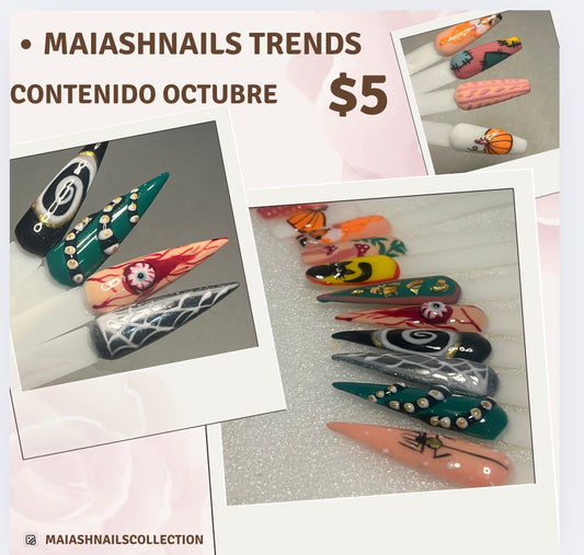 MaiashNails Trends - CONTENIDO OCTUBRE -Taller Mensual aprenderás técnicas rápidas, fáciles y tendencia.✨ Acceso privado Facebook o Instagram.✨ 
✨ No incluye certificado, aprendizaje, descuento y más/TALLER VALIDO hasta 2 NOVIEMBRE al págar escríbeme.