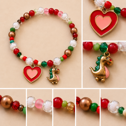 Pulsera Elástica | charms : dinosaurio y corazón