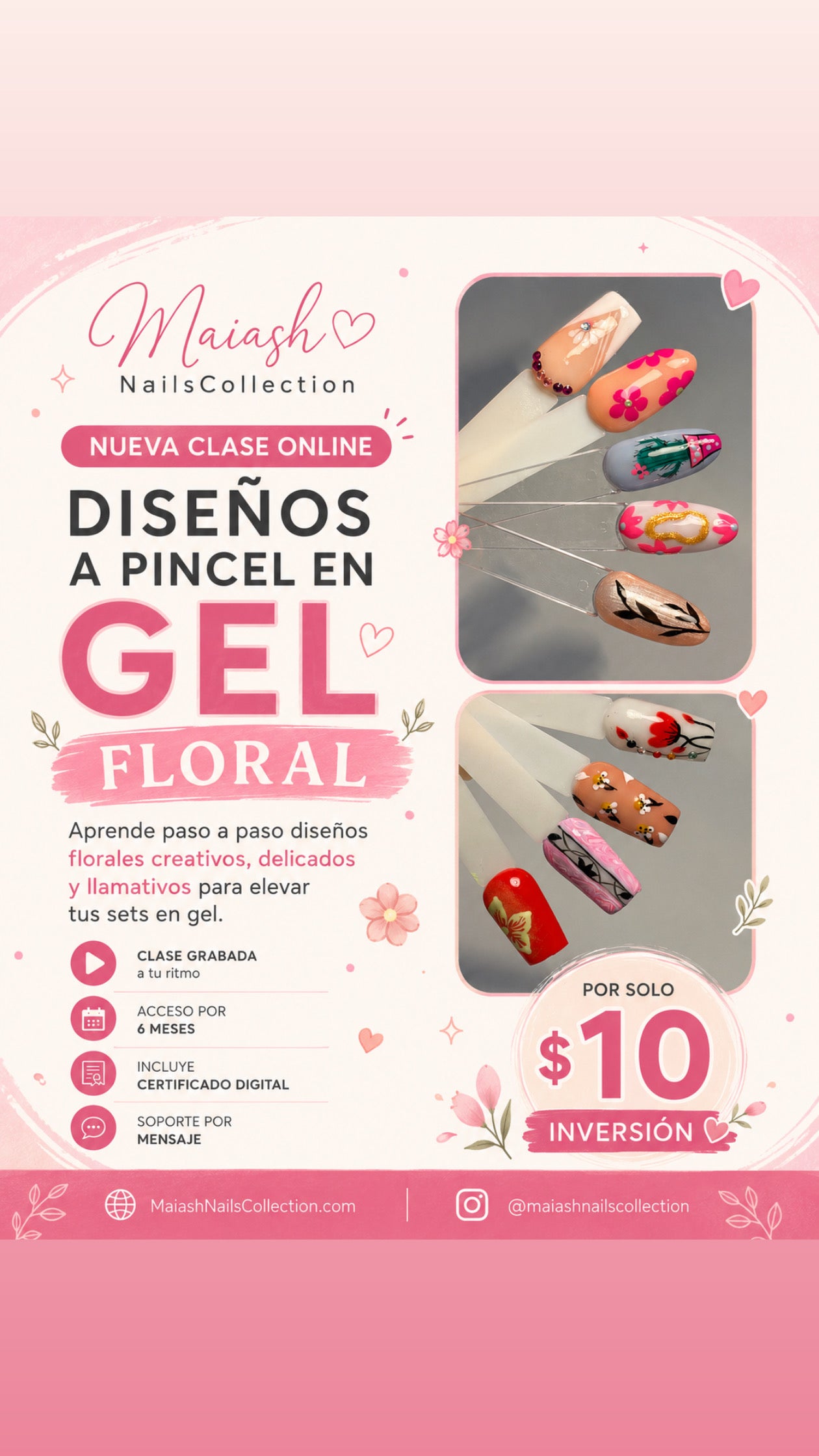 Clase Online Diseños  con gel FLORAL  🌷 | Acceso 6 Meses | Plataforma para la clase facebook