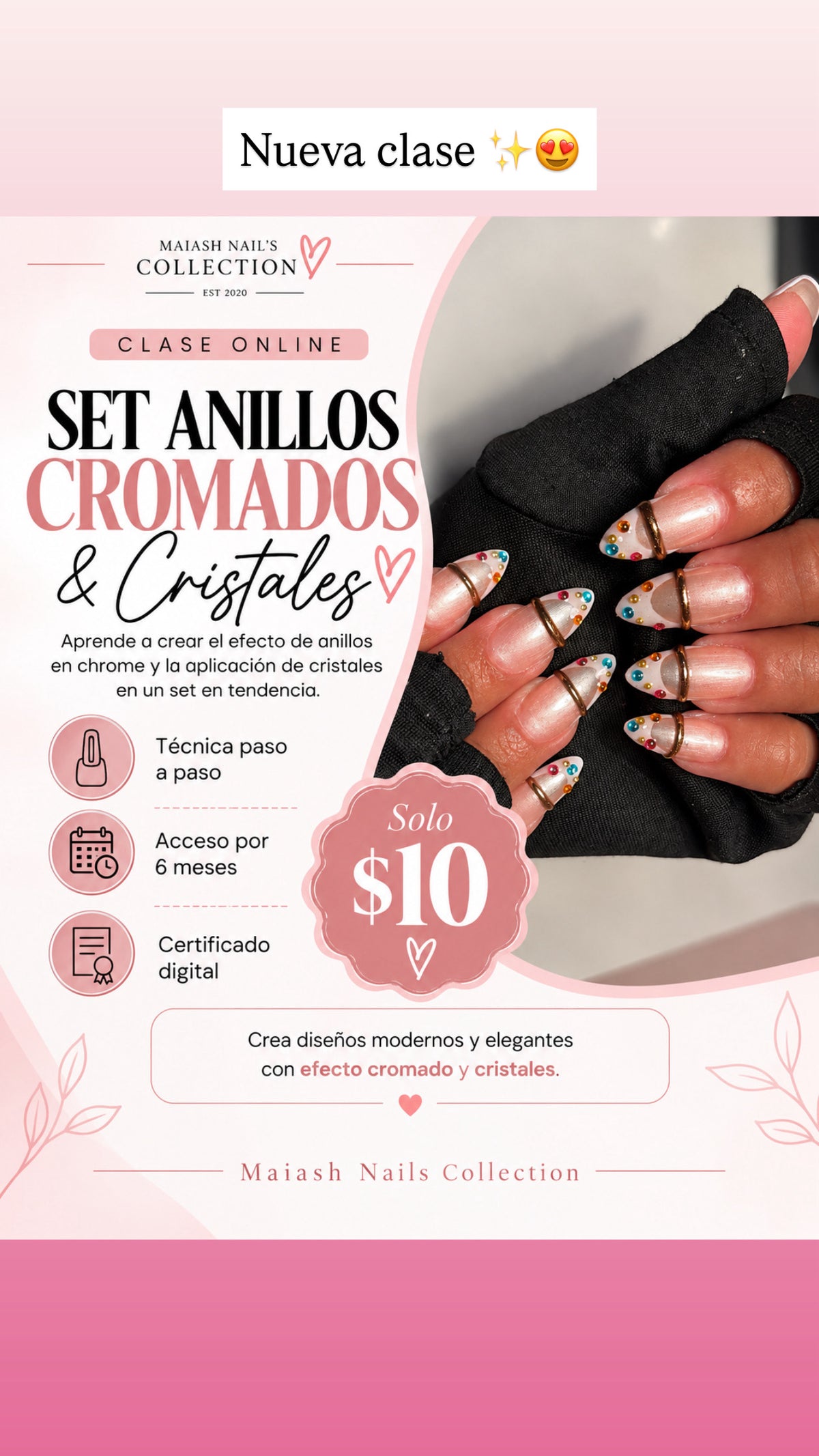 CLASES ONLINE / SET ANILLOS CROMADOS & CRISTALES, Técnica paso a paso ⏳ Acceso hasta 6 meses  .
🎓 Certificado digital al completar la clase.