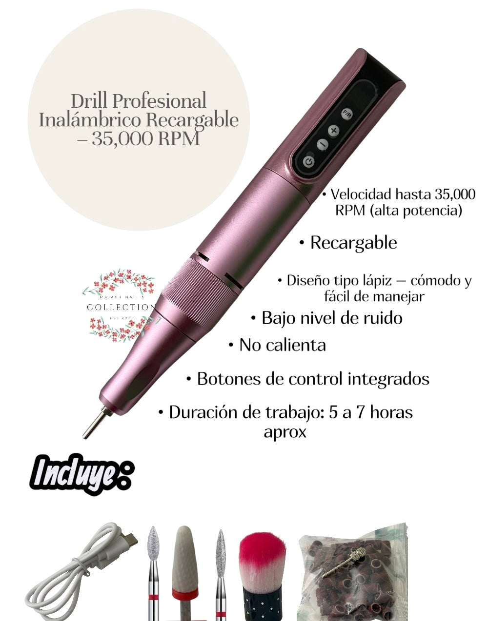 Drill Profesional Inalámbrico Recargable – 35,000 RPM / Lleva tu trabajo a otro nivel con este drill profesional tipo lápiz, diseñado para brindarte comodidad, precisión y resultados limpios en cada servicio.