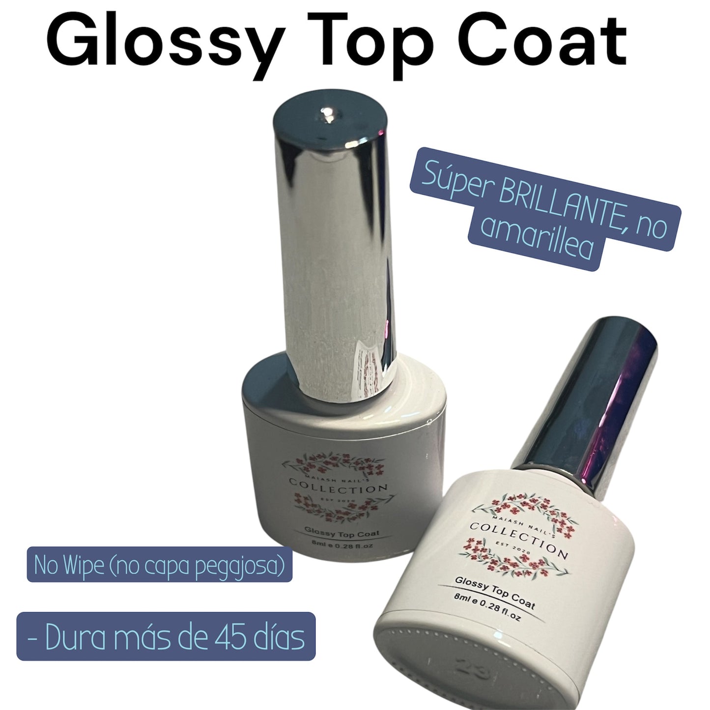 Glossy Top Coat - dura más de 45 días, no se pone amarillo, resistente, no capa pegajosa