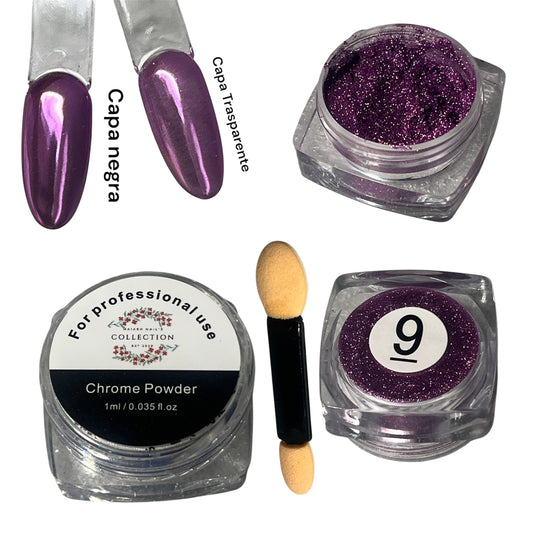 Chrome #9 - polvo Efecto espejo súper cromado
- Fácil de aplicar de calidad con solo un poco se crea el efecto espejo. 
 1 unidad del color con brocha incluida.