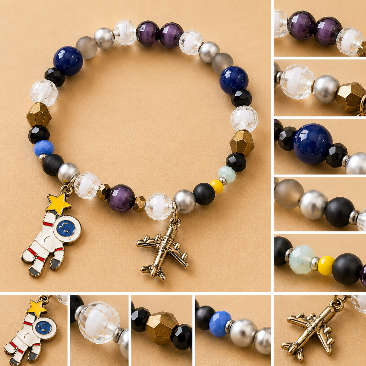 Pulsera Elástica | charms : astronauta  y avión