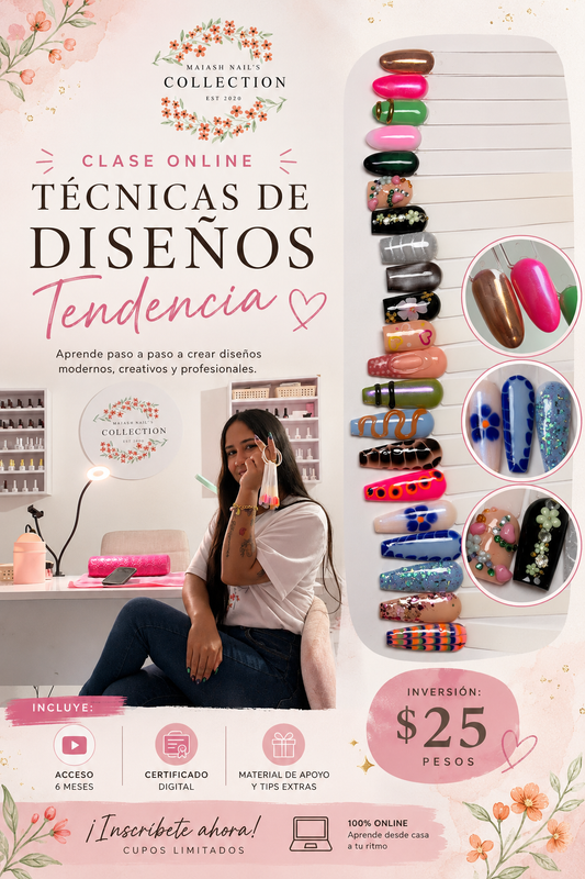 CLASES ONLINE / Técnicas Diseños Tendencias. ⏳ Acceso por 6 meses.
🎓 Certificado digital al completar la clase. Plataforma para ver la clase facebook.