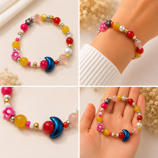 Pulsera Elástica | charms : Luna y flor