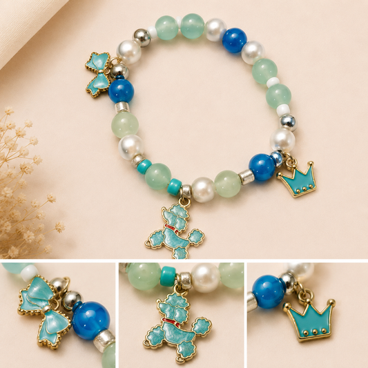 Pulsera Elástica | charms : lazo, perro y corona