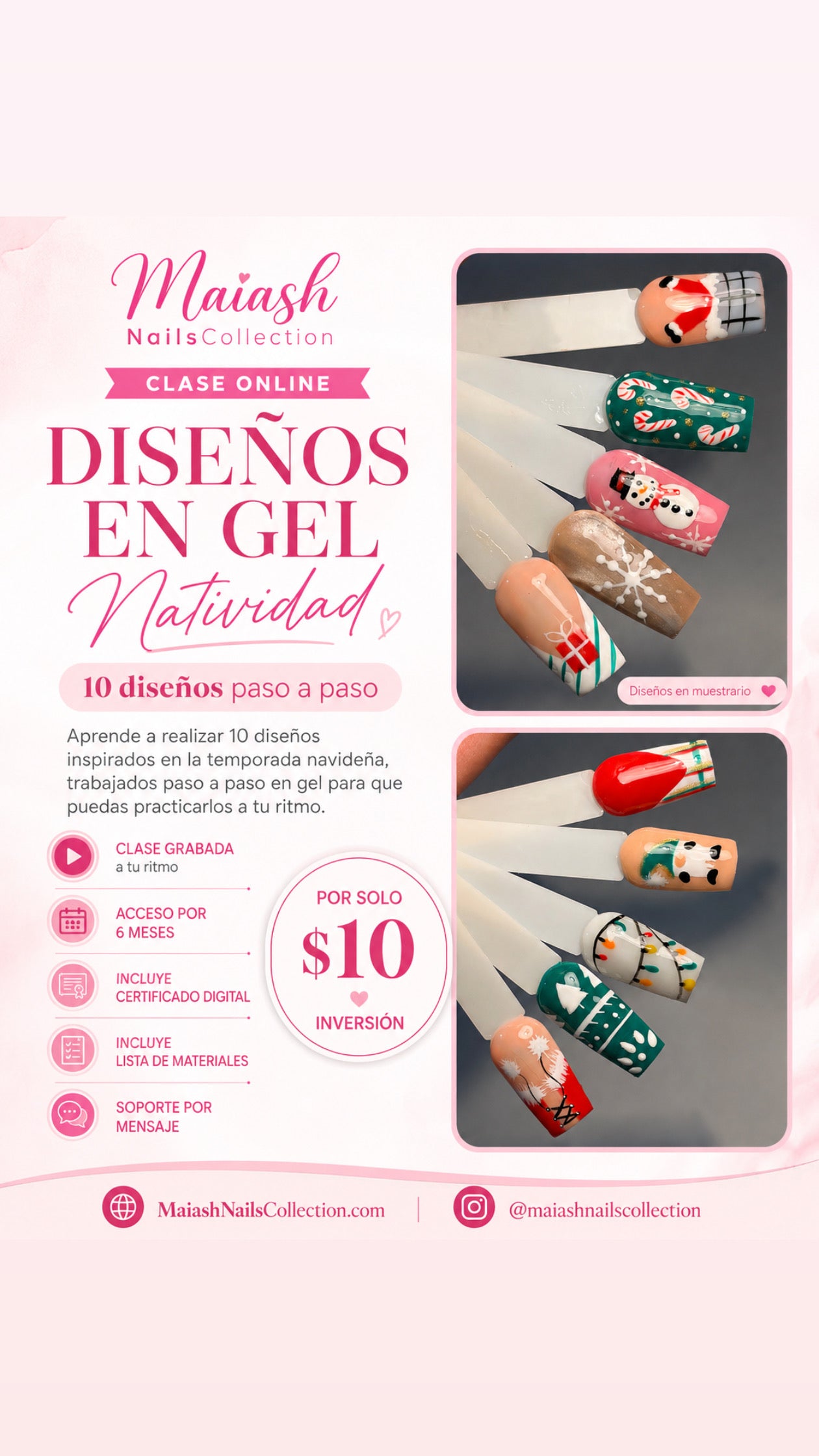 Clase Online Diseños en Gel NAVIDAD 🎅🎄🪅  🌷 | Acceso 6 Meses | Plataforma para la clase facebook