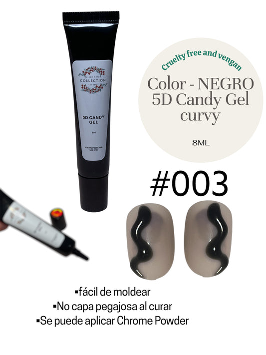Candy Gel Curvy #003 color Negro   •fácil de moldear
•No capa pegajosa al curar 
•Se puede aplicar Chrome Powder