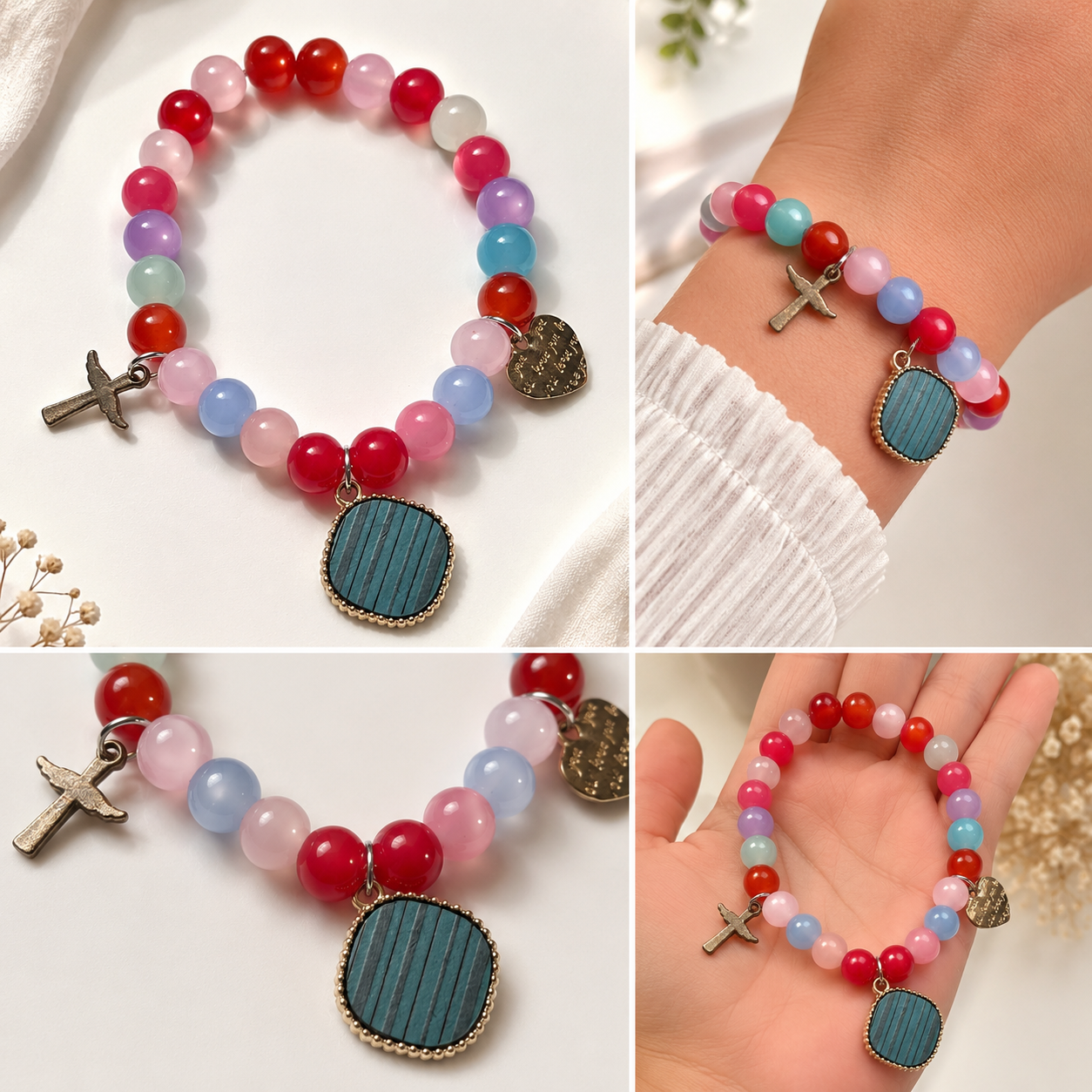 Pulsera Elástica | charms : Cruz, corazón
