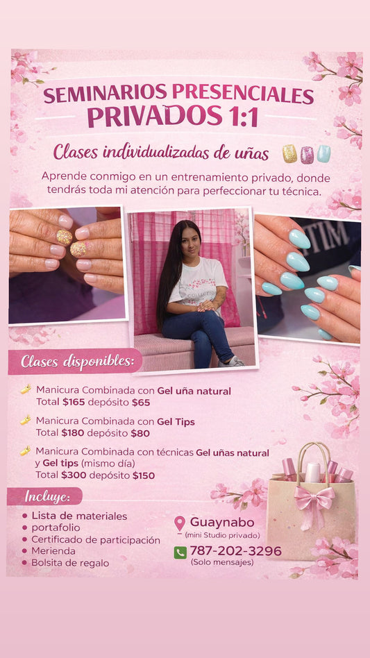 SEMINARIO PRESENCIAL TU SOLO CONMIGO PASO A PASO / Manicura Combinada con GEL TIPS Y GEL  2 en 1 (depósito $150 se le restan al total $300) el día de la cita debe pagar el restante / UBICACIÓN GUAYNABO PUEBLO