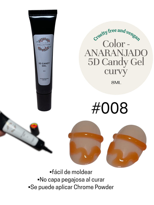 Candy Gel Curvy #008 Color Anaranjado              •fácil de moldear
•No capa pegajosa al curar 
•Se puede aplicar Chrome Powder