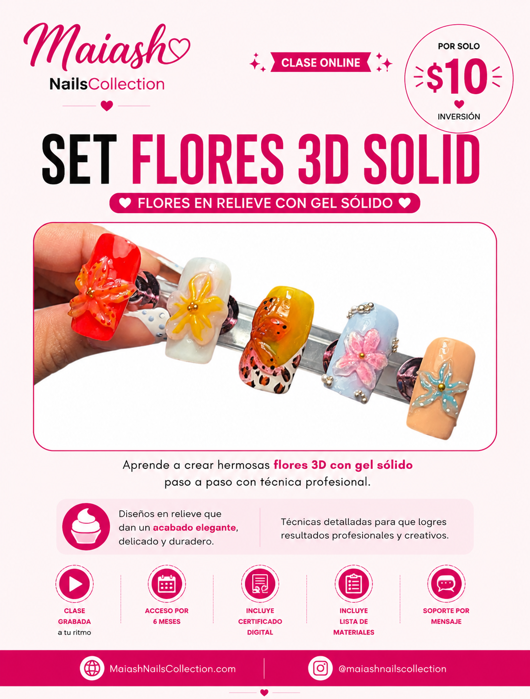 Clase Online Set Flores Gel 3D Solid   ✨ | Acceso 6 Meses | Plataforma para la clase facebook