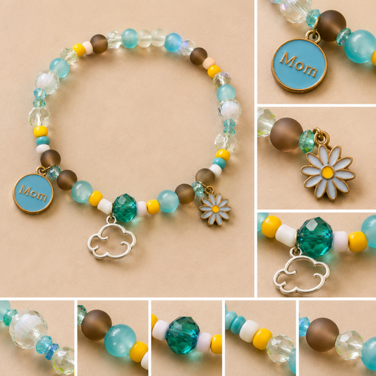 Pulsera Elástica | charms : Flor, nube y Mom