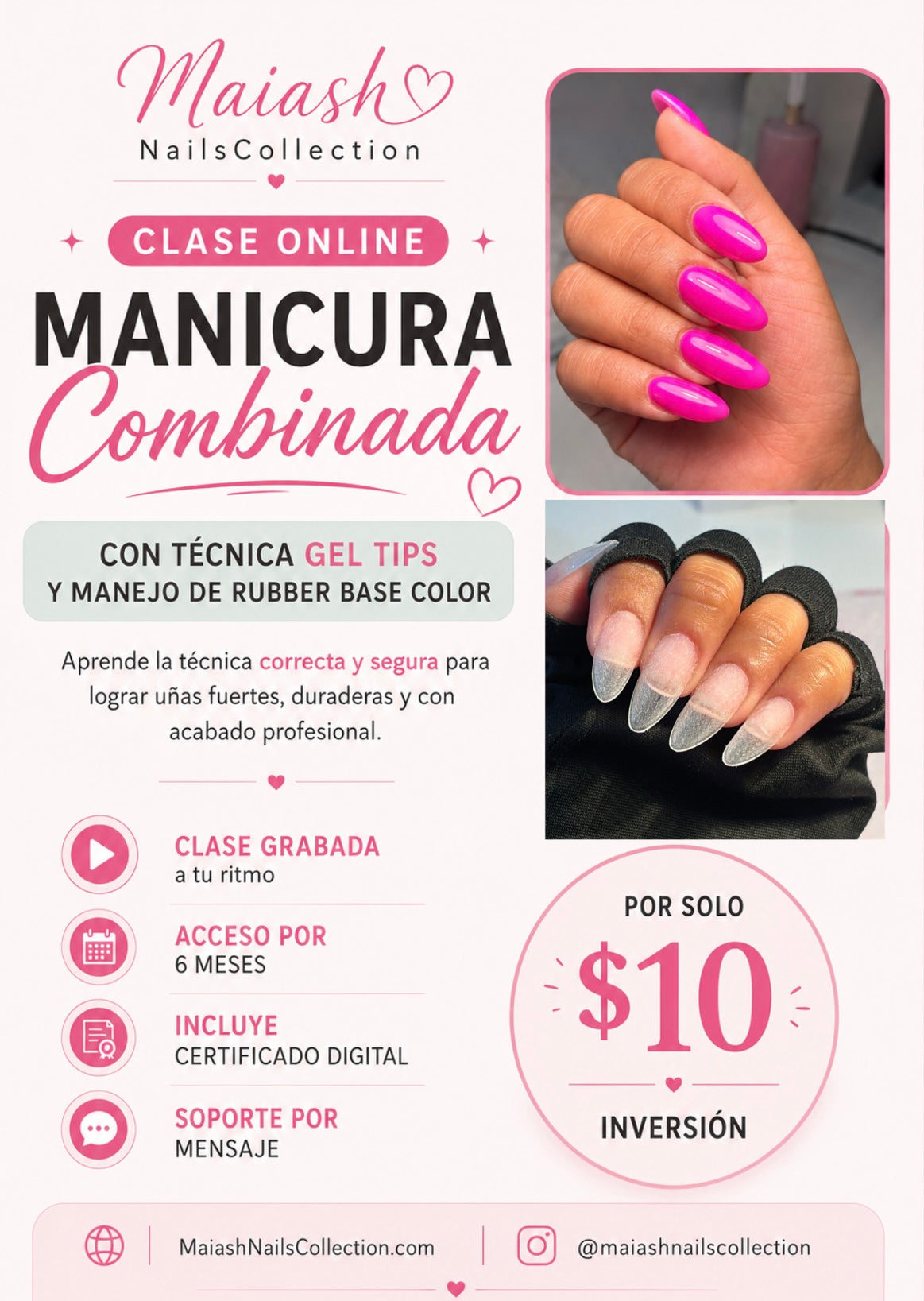CLASES ONLINE / Manicura Combinada con Gel Tips y Rubber Base Color . ⏳ Acceso por 6 meses.
🎓 Certificado digital al completar la clase.  Plataforma para ver la clase facebook.