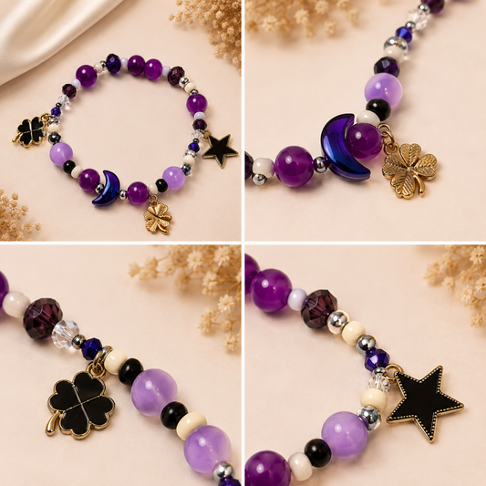 Pulsera Elástica | charms : flor, lunas y estrellas