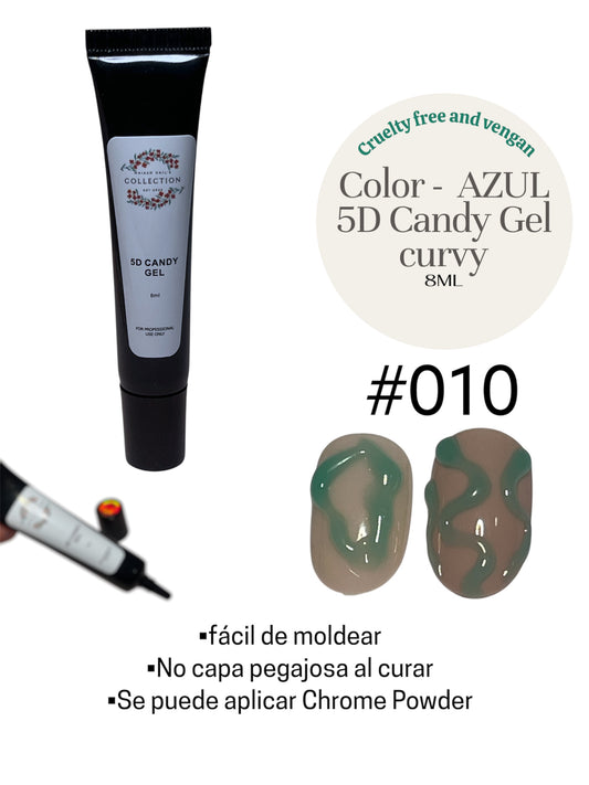 Candy Gel Curvy #010 Color AZUL              •fácil de moldear
•No capa pegajosa al curar 
•Se puede aplicar Chrome Powder