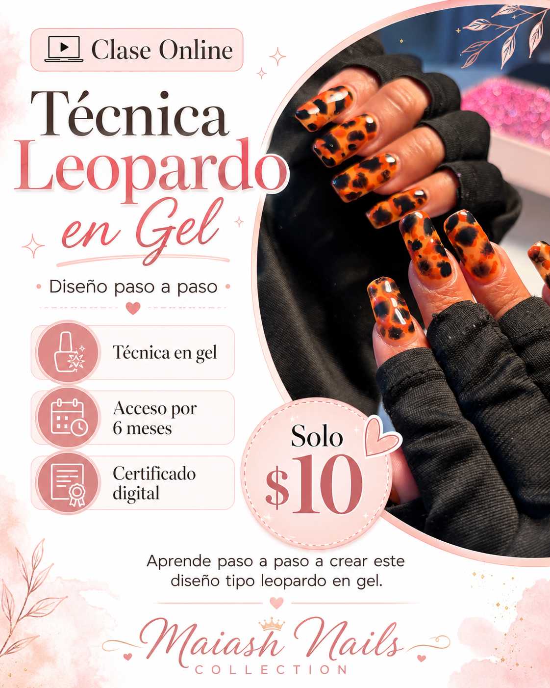 Clase online Técnica Leopardo en Gel. Acceso 6 Meses | Plataforma para la clase facebook )