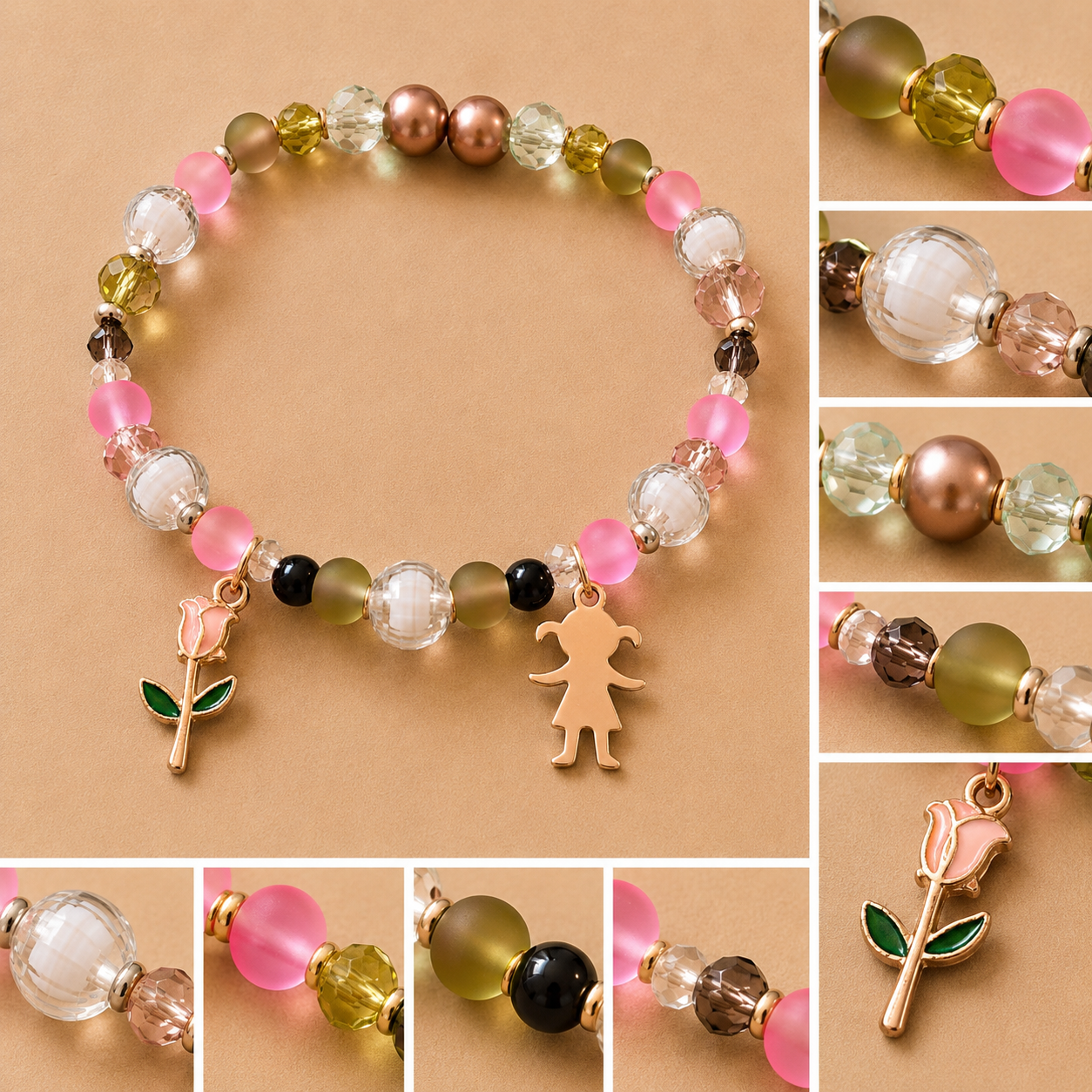 Pulsera Elástica | charms : Flor, niña