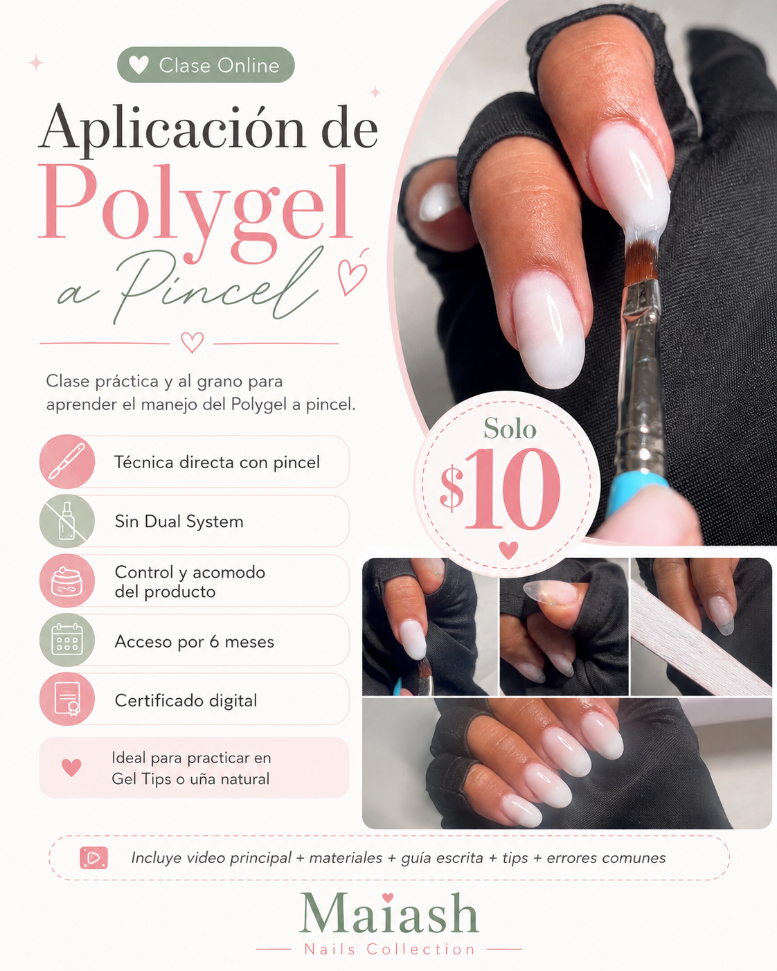 Clase Online Aplicación Directa de Polygel a Pincel  | Acceso 6 Meses | Plataforma para la clase facebook