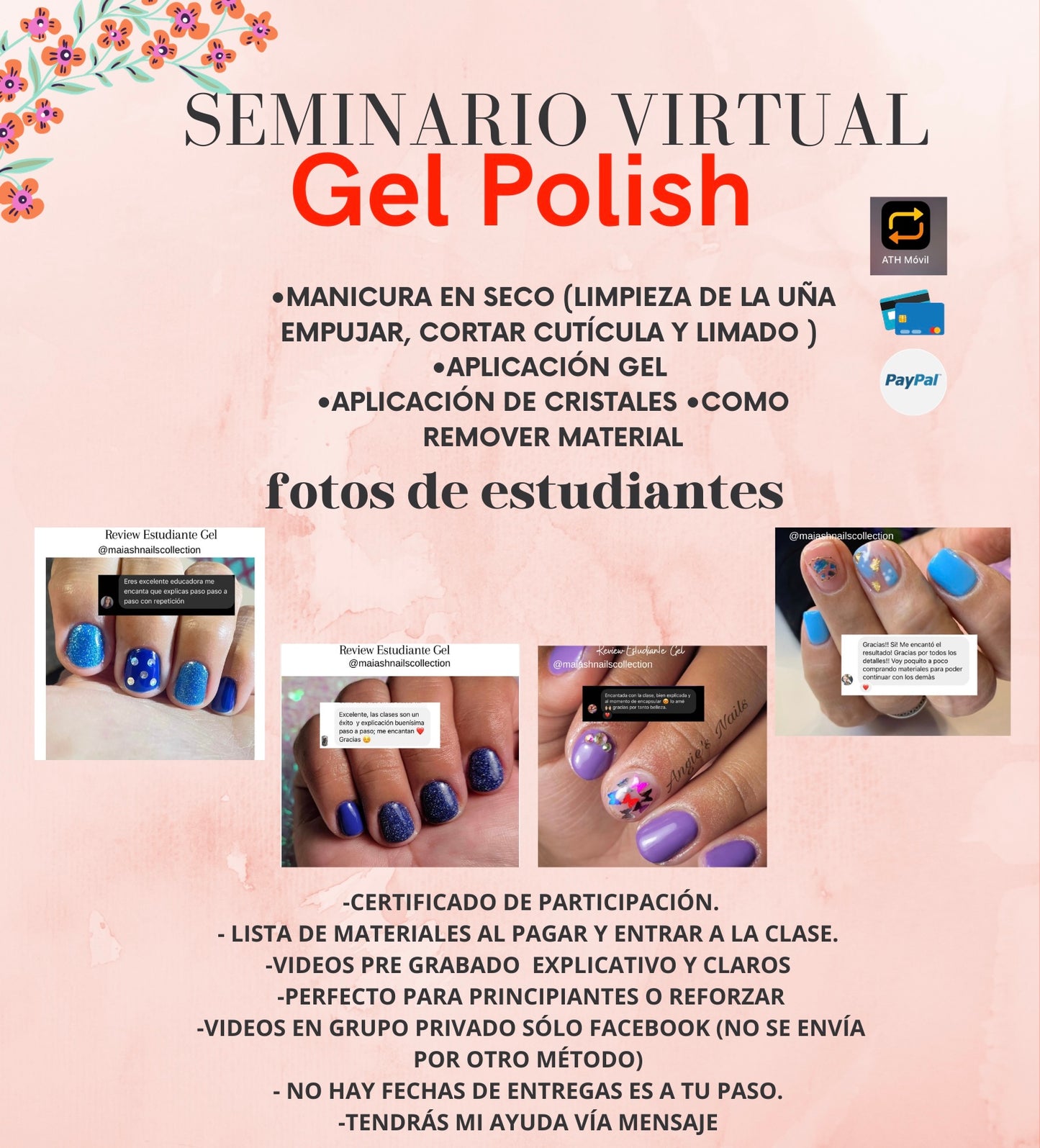 Seminario Virtual Manicura en seco Acabado Gel bonus (manicura combinada ) PLATAFORMA VÍA FACEBOOK