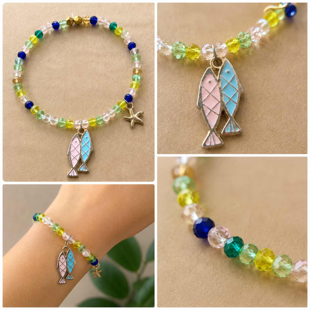 Pulsera Elástica | charms - pez y estrella de mar