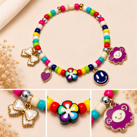 Pulsera Elástica | charms : oveja, flor, corazón, lazo